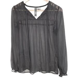 Petticoat Alley Delicate Sheer Black Top With Lace Detailing. XS